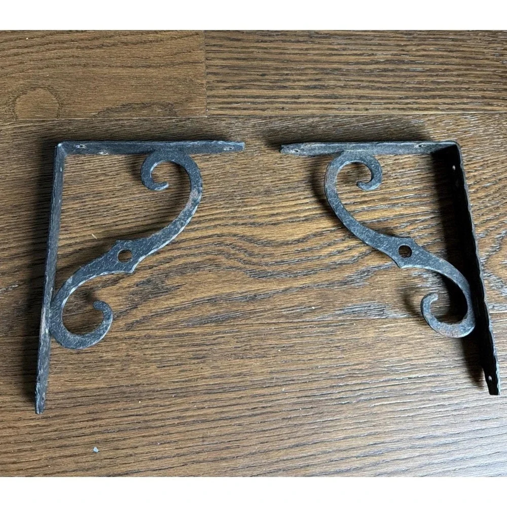 Pair Hand Forged Wrought Iron Shelf Brackets 8x6